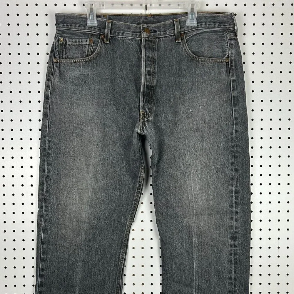 Levi's 501‎ Straight Fit Jeans 40x30 Gray Distressed Y2K Skate Baggy Button Fly - Picture 4 of 7